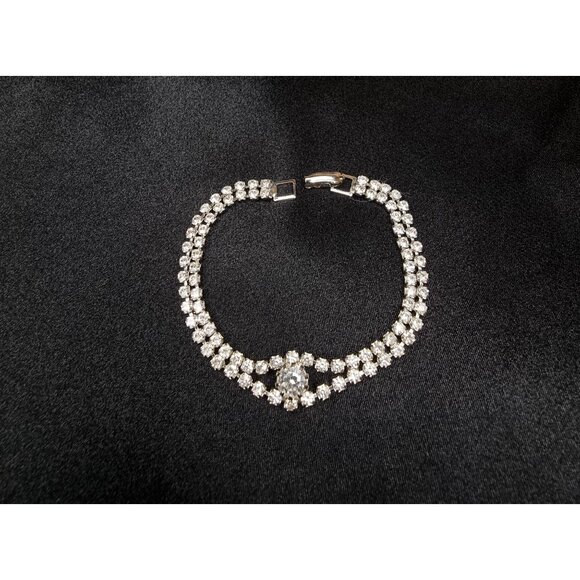 Vintage Art Deco 1940s-1950s Rhinestone Double Strand Bracelet - Picture 3 of 6